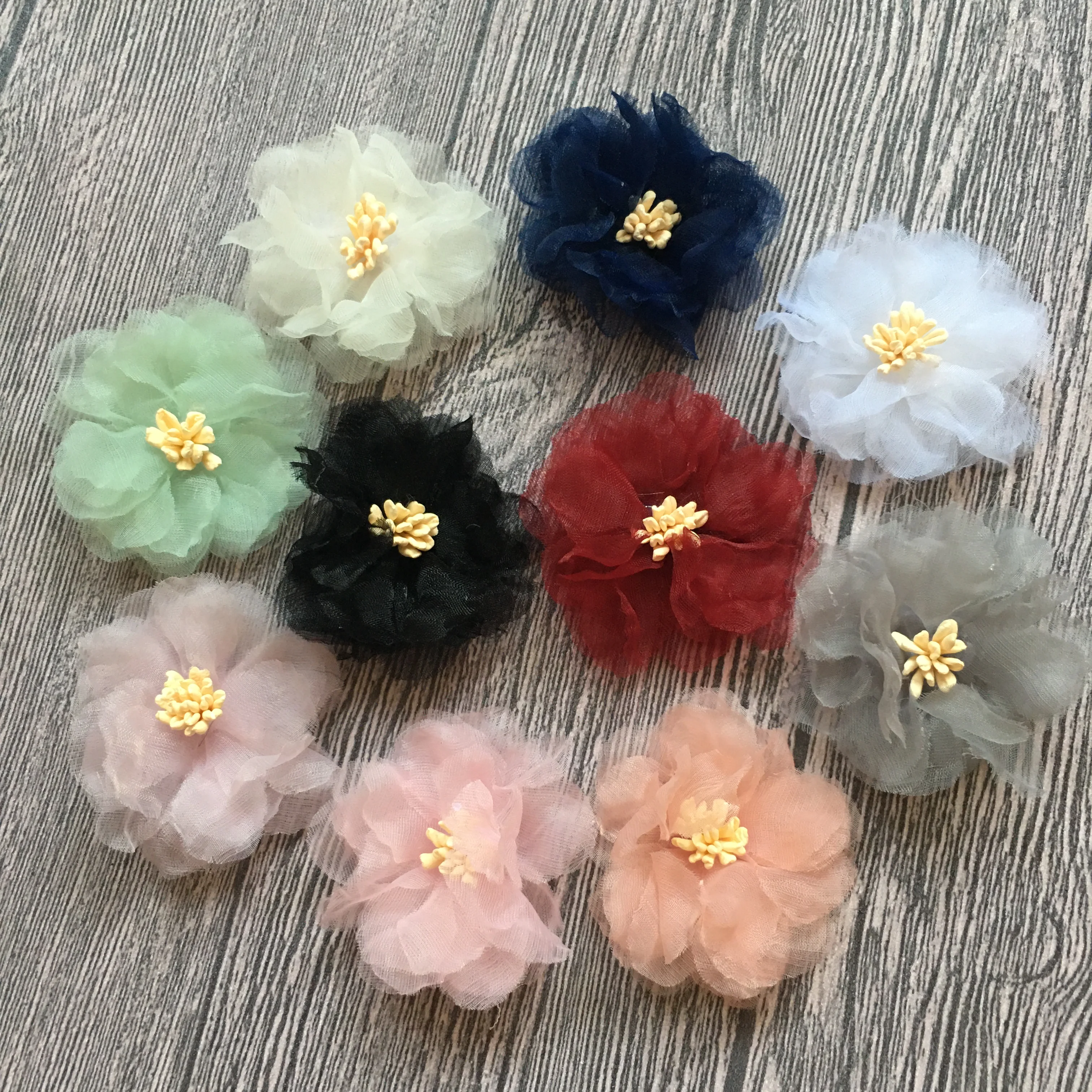 

Bulk 10pcs/Lot 2.0" Fashion Silk Lace Flower With Steman For Dress Wedding Home Decoration Pets DIY Accessories