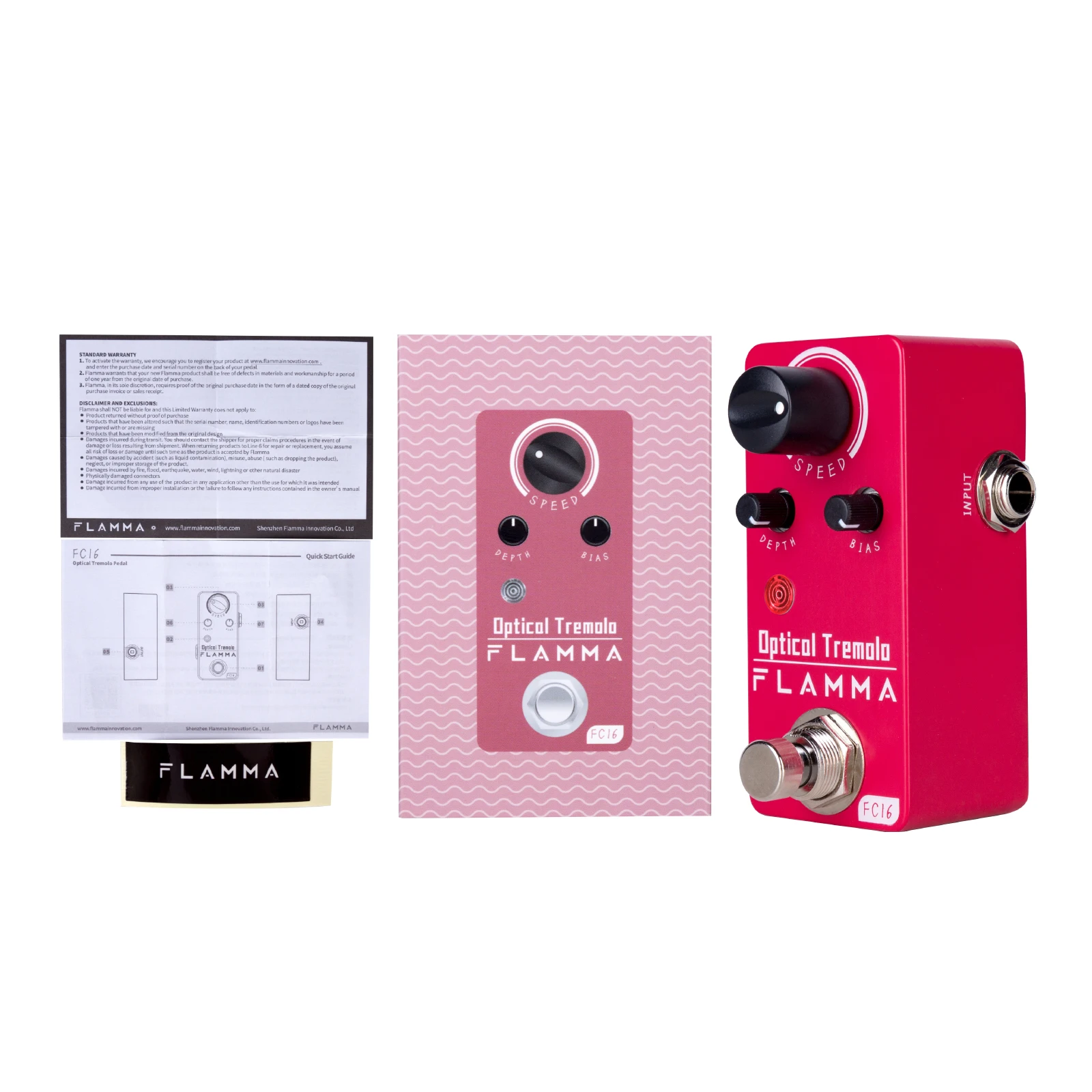 FLAMMA FC16 Optical Tremolo Guitar Effects Pedal Classic Optical Tremolo Effect Compact Size True Bypass Circuit