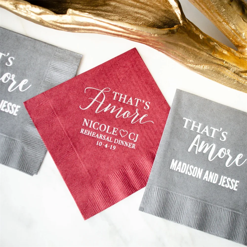 

50PCS Rehearsal Dinner Cocktail Napkins, That's Amore Custom Printed Napkins, Italian Wedding Napkins, Engagement Party, 3 Ply B