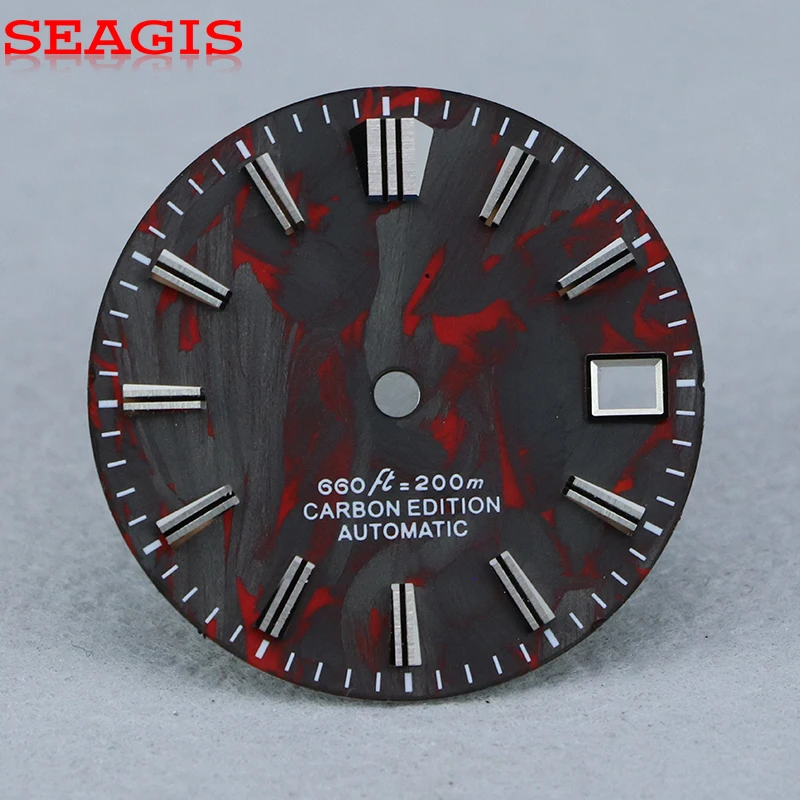 

SEAGIS Углеродное волокно с текстурой земли Циферблат NH35 Механизм Циферблат часов GS MOD SKX007 Без логотипа Lava Flows