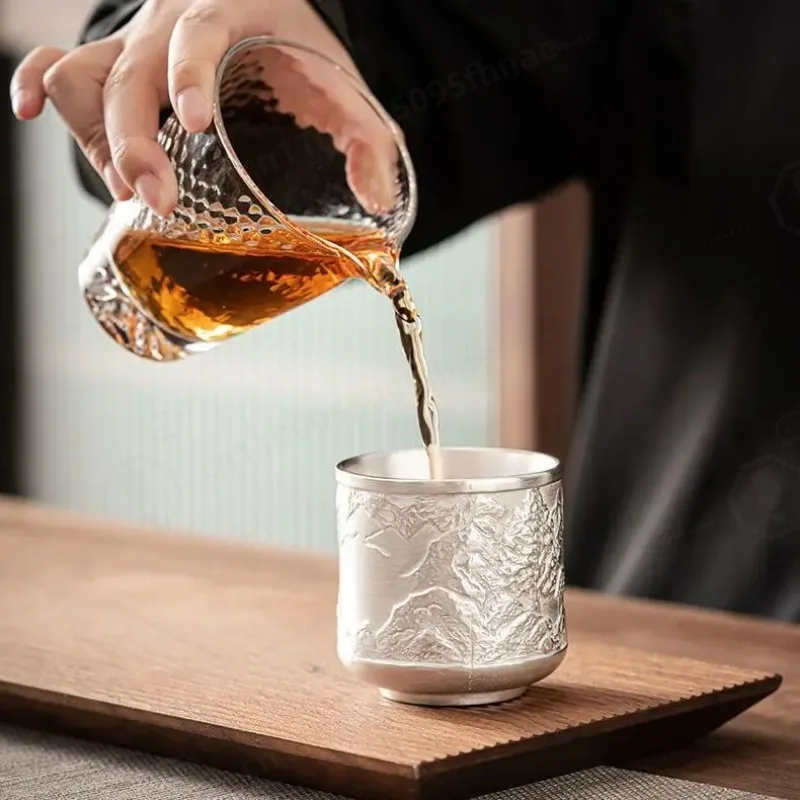 Sterling silver master  large single cup pure handmade silver  high-end personal tea  health single cup silver