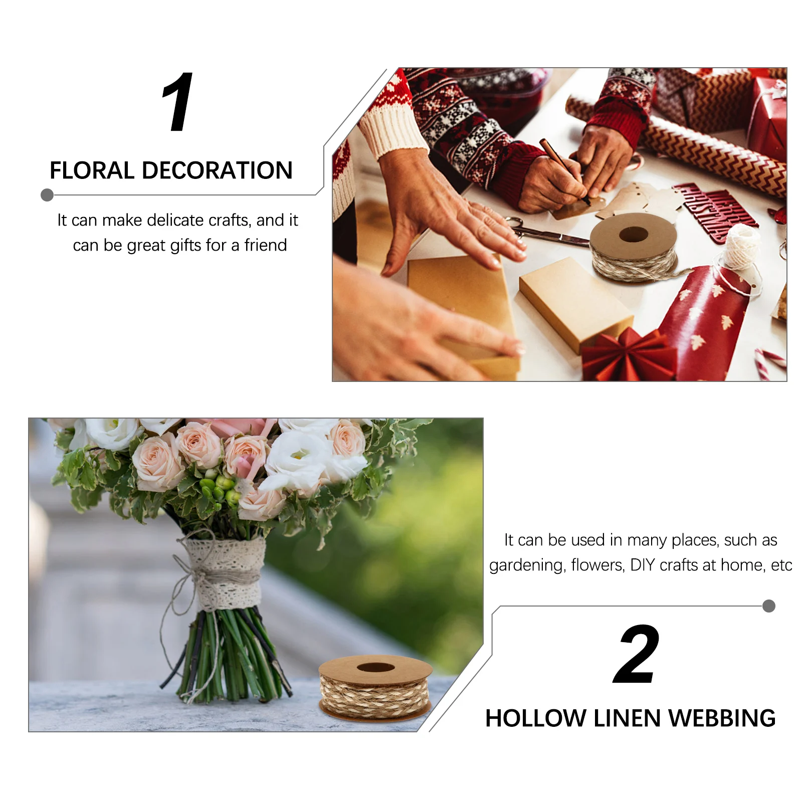 

Decorative Hemp Braided Ribbon Contrast Color Wedding Gift Wrap DIY Craft Accessory Durable Easy to Use for Sewing