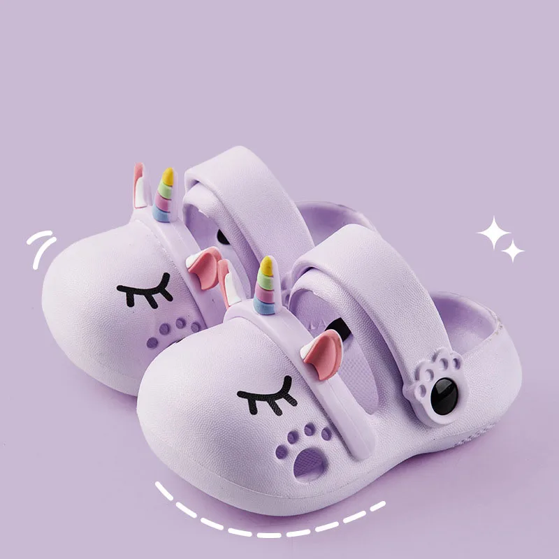 

Детские сандалии, сабо для девочек, детские тапочки с рисунком единорога, летняя детская садовая обувь на плоской подошве для девочек