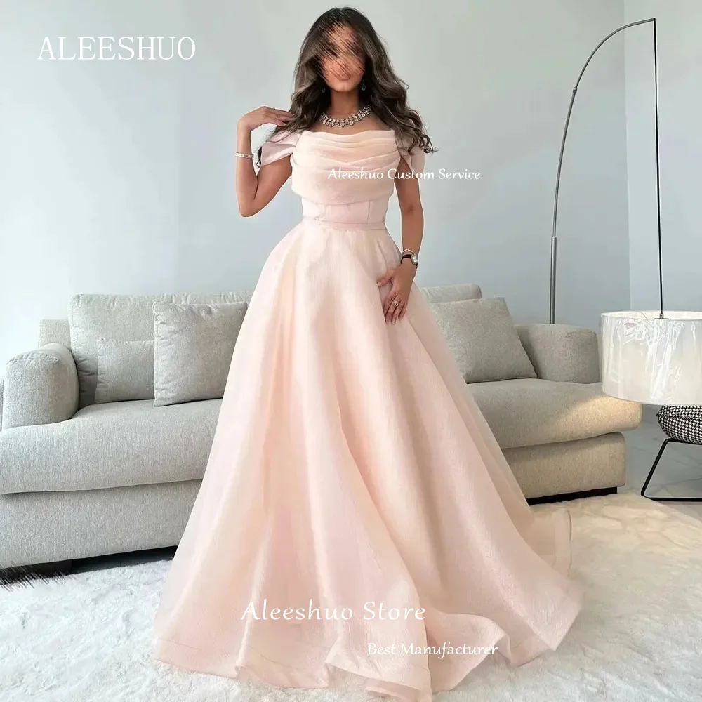 Aleeshuo Sky Blue Prom Dressess Organza Strapless Puffy Evening Dress Custom Simple A-line Pleat Saudi Arabia 2024