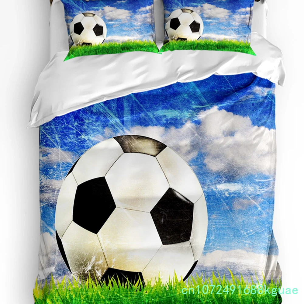 Football Sky Clouds Grass Soccer Duvet Cover With Pillow Case Custom 3pcs Bedding Set Quilt Cover Double Bed Home Textile