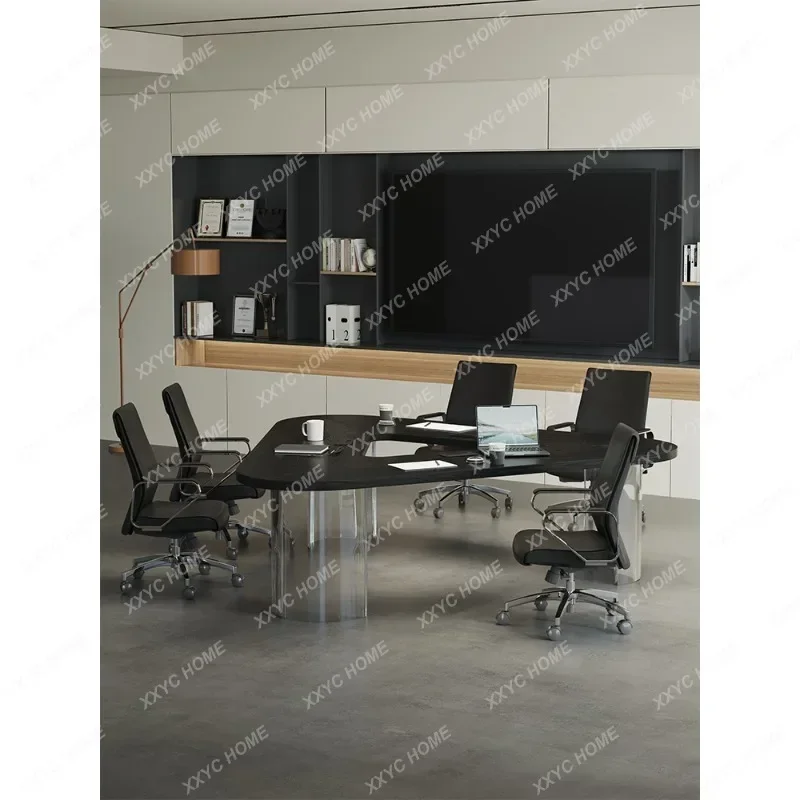 Solid Wood Small Office Conference Table for 6 People, Light Luxury High-End Feel Discussion Table