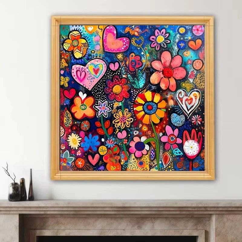 Oil Painting Whimsical Colorful Heart Flower By Numbers Canvas Art Wall Decor for Living Room Home Decor Handmade Gift Unframed