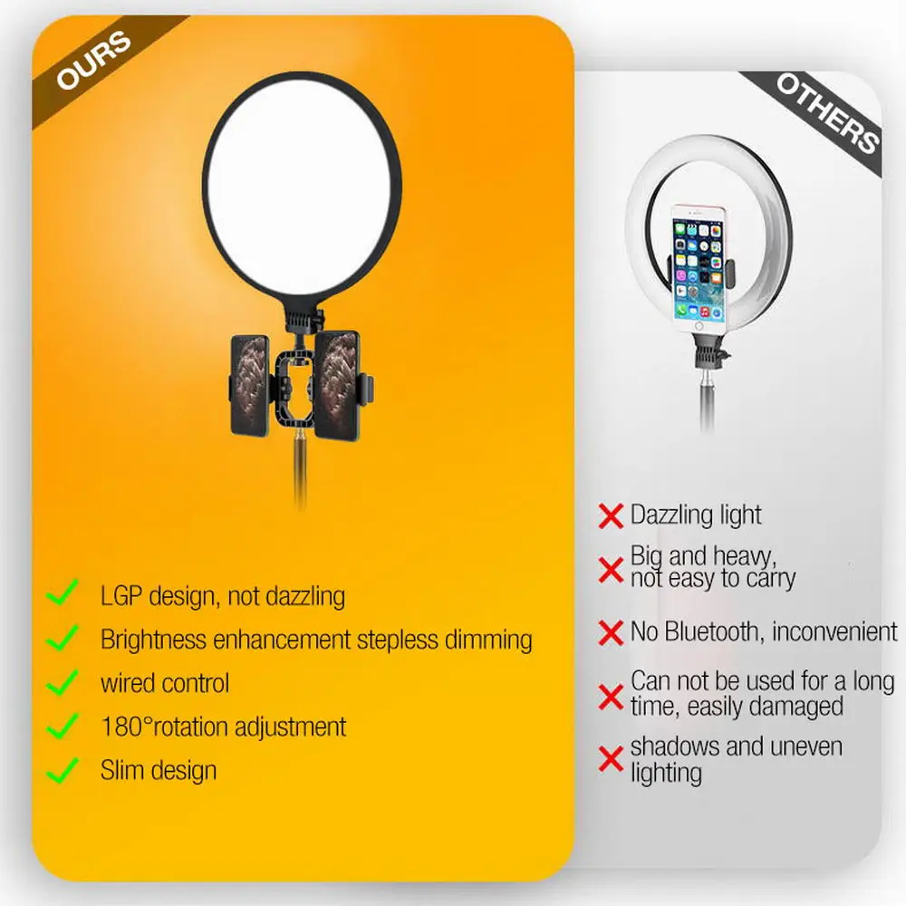 Lampu cincin LED, 8 inci 26Cm, lampu Desktop untuk kamera Video siaran langsung dengan pemegang untuk rias swafoto Vlog