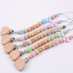 New Natural Beech Personalized Pacifier Clip Custom Baby Name Pacifier Chain Safe And Harmless Food Grade Silicone Baby Products