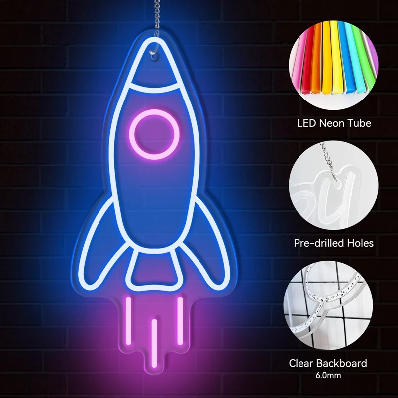 Rocket LED Neon Light Sign Acrylic Anime Neon Sign USB Power For Home Kids Bedroom Gaming Room Wall Art Decor Cartoon LED Signs