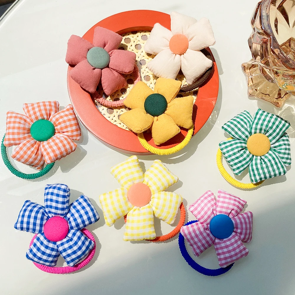 1Piece Sweet Cartoon Flower Hair Band For Kids Girls Scrunchies Cute Solid Color Elastic Rubber Bands Headwear Hair Accessories