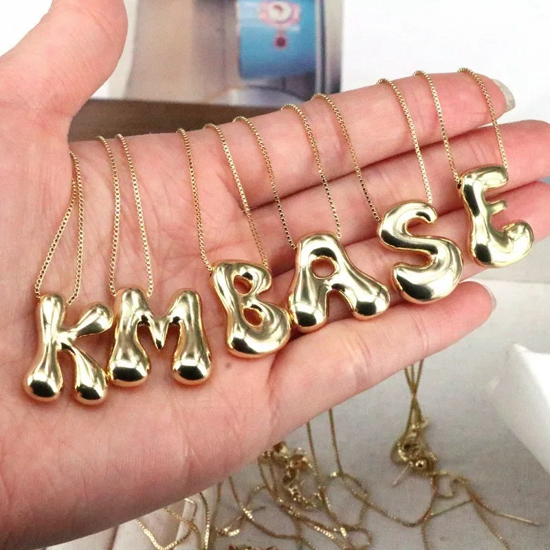 18K Vergoldete Edelstahl-Halskette mit Niedlichem Ballon-Blasen-Anhänger und 26 Alphabet-Buchstaben, Kastenkette für Damen, Schmuckgeschenk