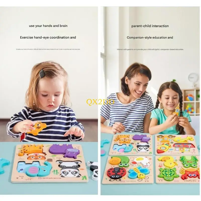 QX2D Puzzle colorato con animali in legno per lo sviluppo cognitivo dei bambini in età prescolare e giocattolo educativo per il