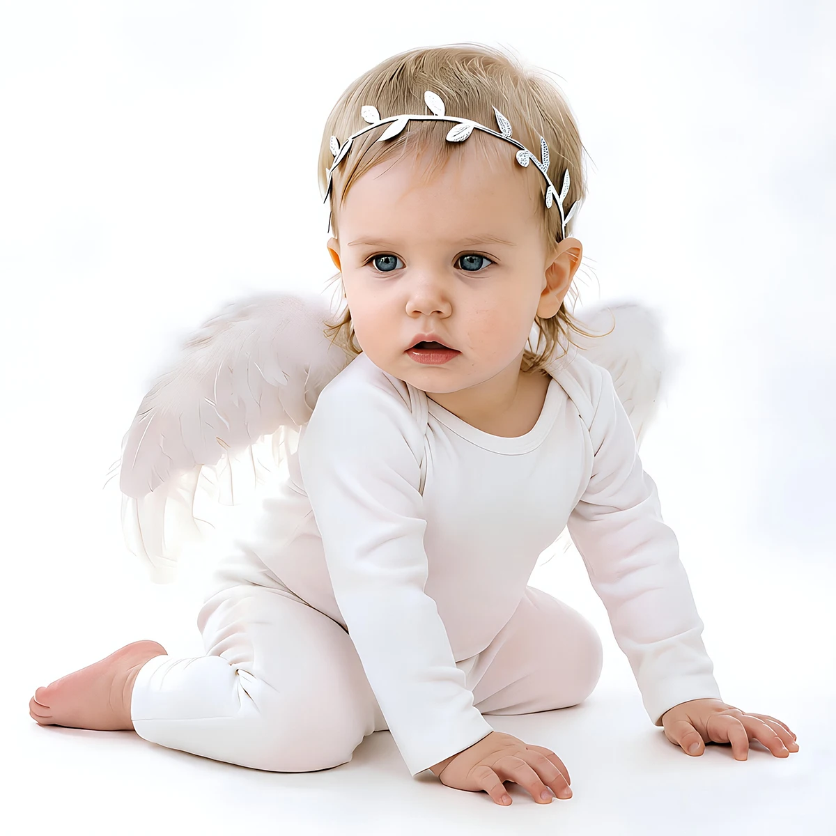 2pcs/lot Feather Angel Wing with Leaf Headband Set for Newborn Toddler Baby Kids Souvenirs Photography Props Accessories