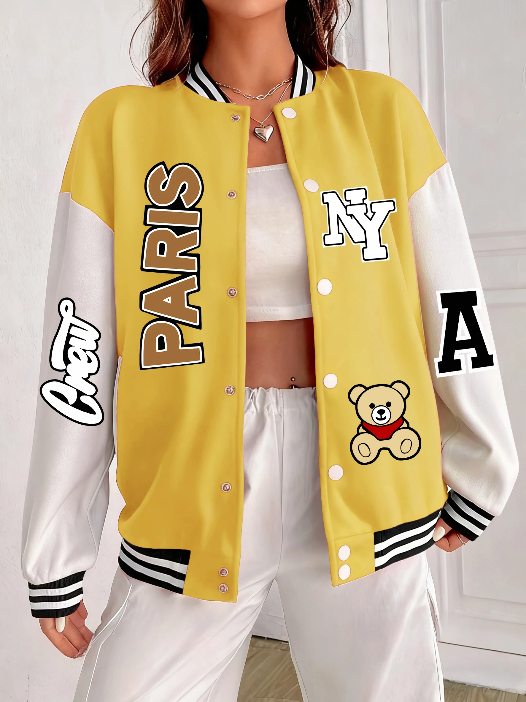 

Бейсбольная форма с принтом New York Paris Are Both Dream Cities, женская красочная куртка в стиле хип-хоп, осенняя свободная уличная одежда, хлопковый топ