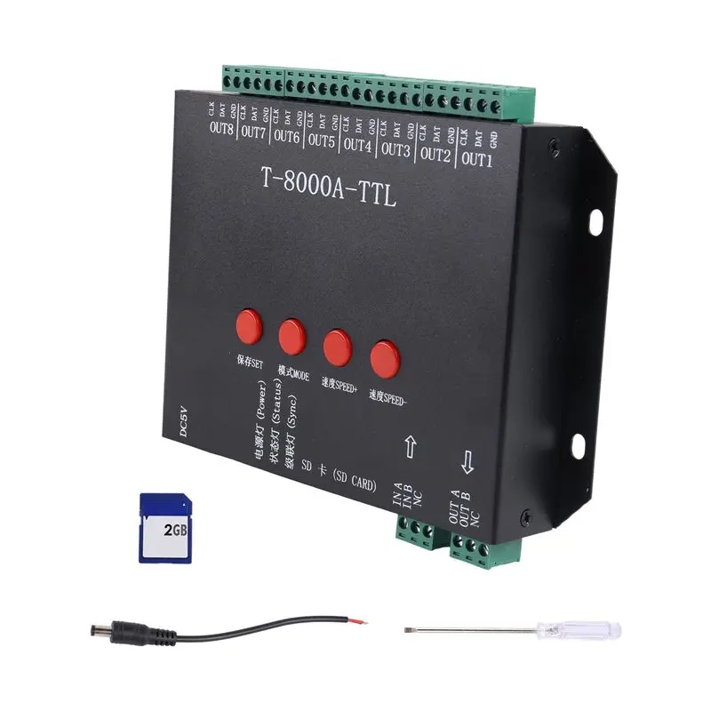 AY14 -T-8000 TTL LED Pixel Controller DC5/12-24V With 2GB SD Card For Various LED Strip Lights