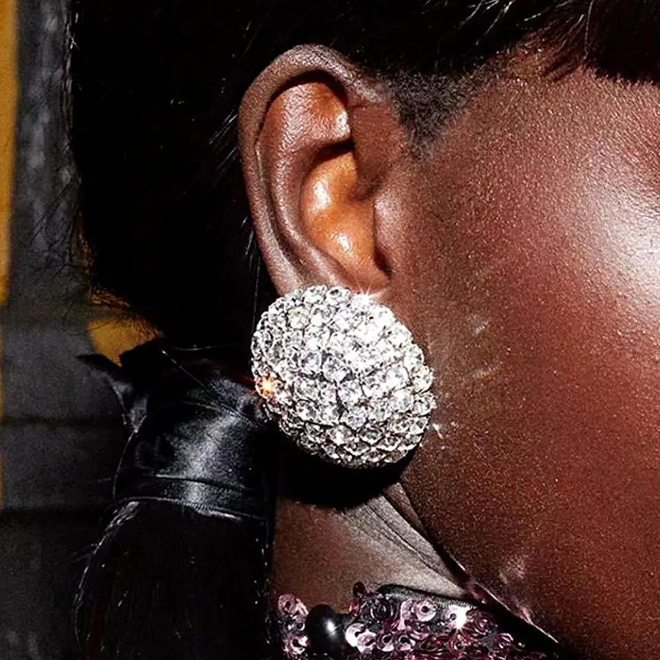 Stonefans-pendientes redondos con diamantes de imitación ostentosos para mujer, aretes de cristal de Color plateado a la moda, joyería para fiesta y boda