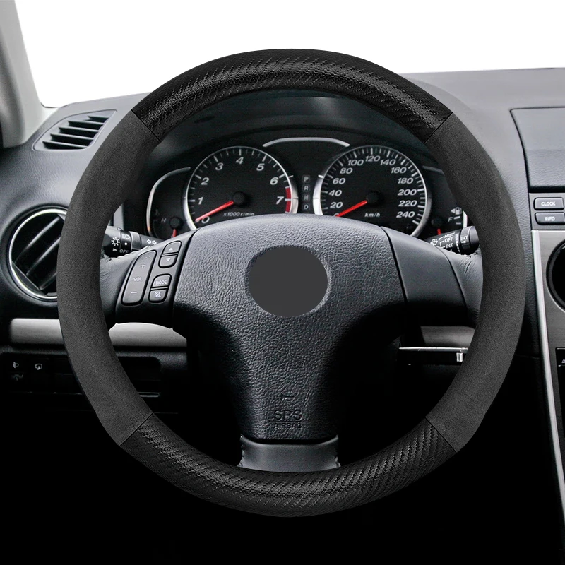 

Carbon Fiber Leather Car Steering Wheel Cover For Mazda 2 3 6 CX3 CX5 CX30 CX7 CX9 MX5 Atenza Suede Breathable Non slip Covers