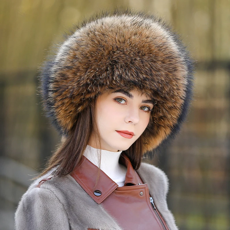 

Real Fox Fur Hat Winter Women Luxury Raccoon Fur Caps Fashion Furry Fur Hat With Earmuffs Russian Outdoor Skiing Cap Ladies