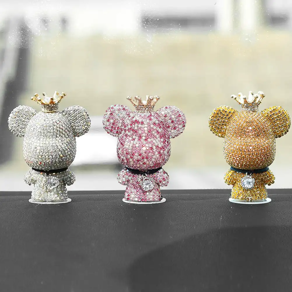 Novelty Auto Supplies Interior Ornaments Cute Rhinestone Bear Car Accessories Creative Diamond Center Console Decoration