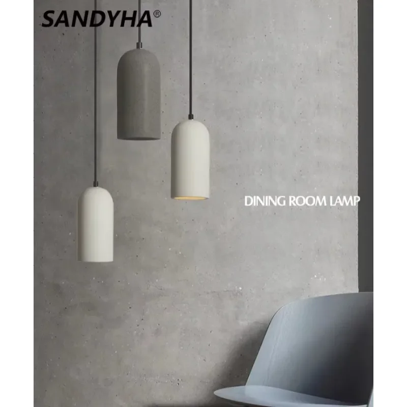 

SANDYHA Industrial Cement LED Pendant Light Chandelier Silent Art Lamp for Home Bar Restaurant Bedroom Modern Decor