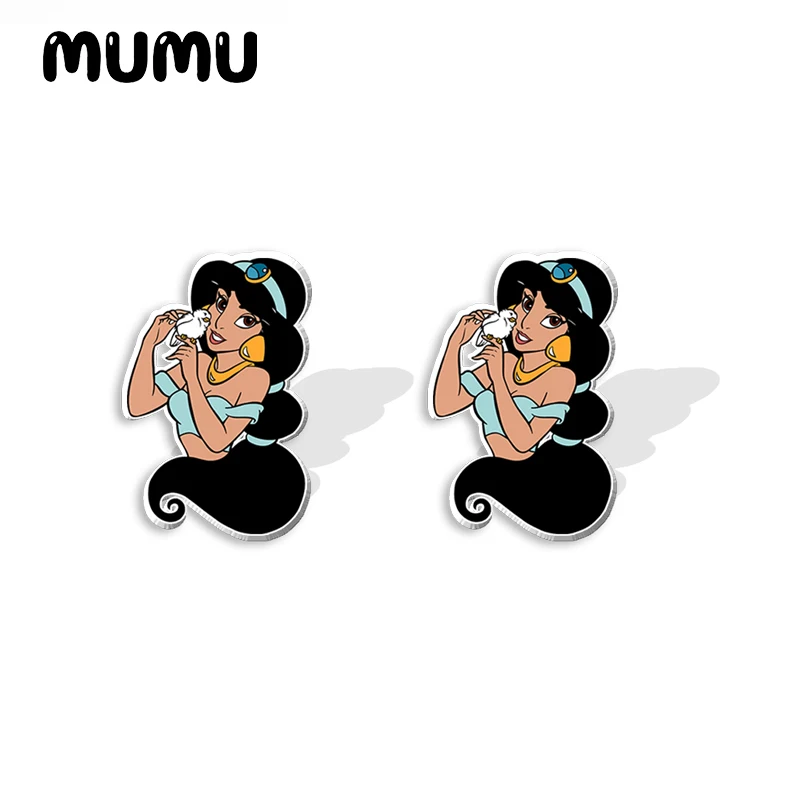 2024 New Princess Jasmine Stud Earring The Magic Lamp Epoxy Jewelry Resin Acrylic Earrings Handmade Gifts Girl