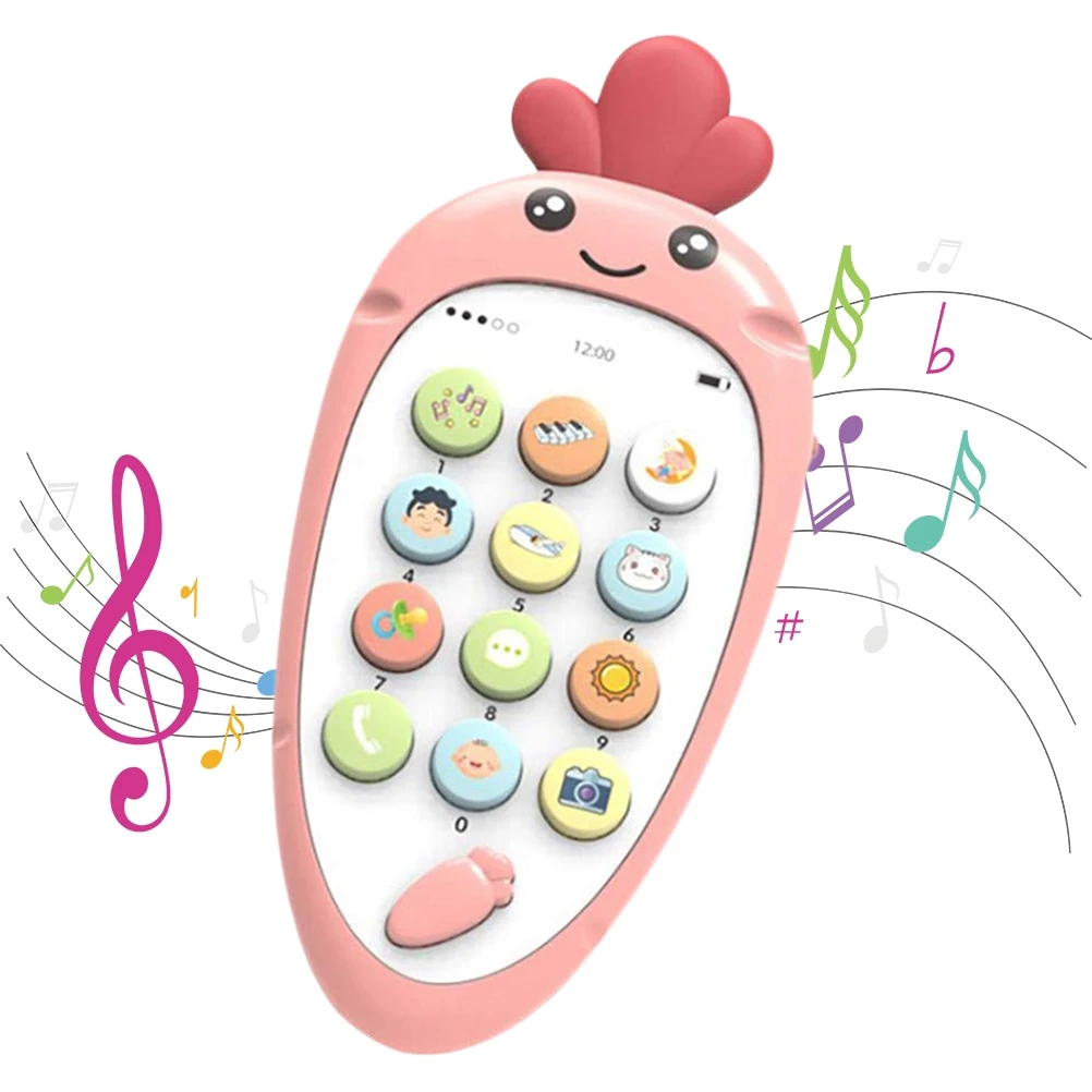 

Cute Carrot Musical Phone Toys with Teether for Baby Dual Language Learning Phone Toys Early Educational Learning Toys