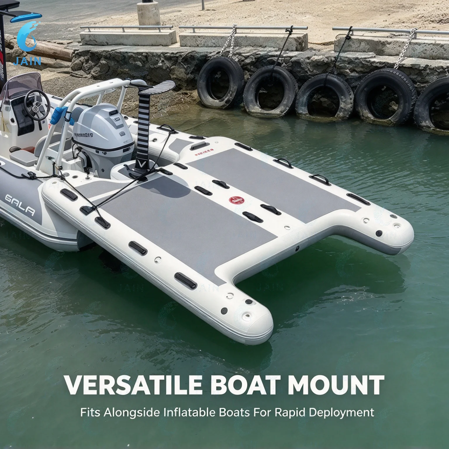 Inflatable Rescue Sled Board Heavy Duty Non Slip U Shape Floating Dock Yacht Boat Access Platform for Ocean Lake Marine Rescue