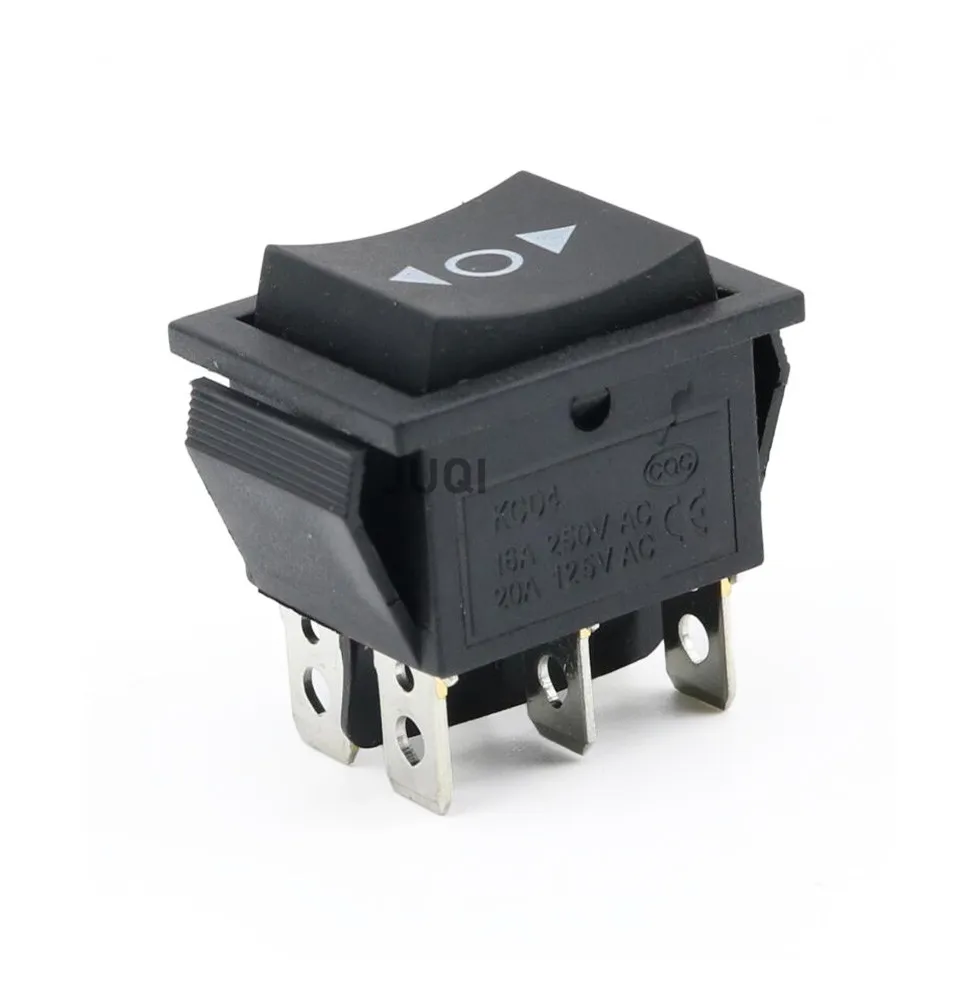 1PCS KCD4 Black Rocker Switch Power Switch ON-OFF-ON 3 Position 6 Pins The arrow is reset 16A 250VAC/ 20A 125VAC