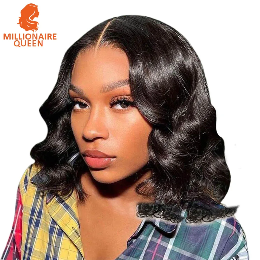 Bouncy Loose Wave Super Double Drawn Vietname Hair 4x4 Bob Wig with 100% Human Hair Nature Black 250% Density For Black Women