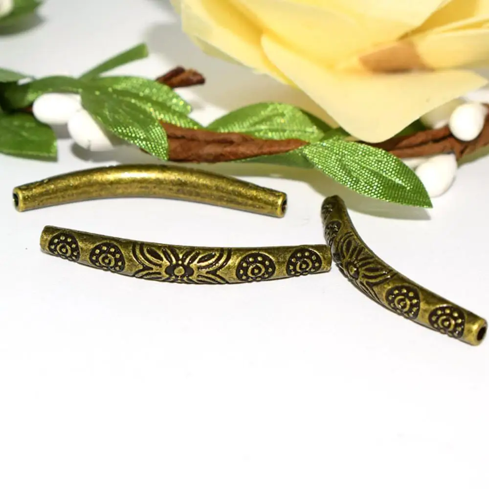 35*4mm 10pcs/lot  Antique Silver Plated Beads Curved Tube Spacers Beads for Necklace Bracelet DIY Jewelry Making findings