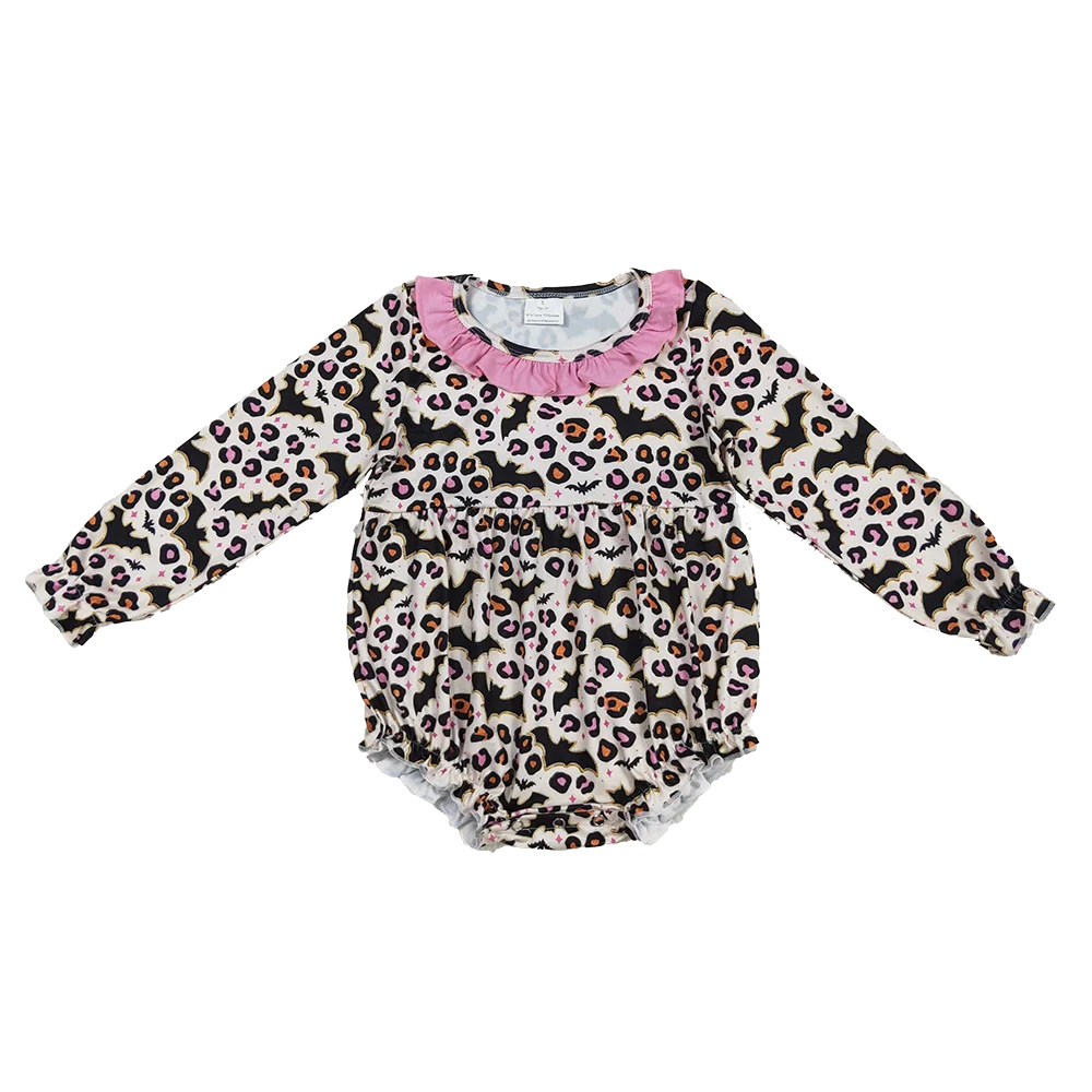 

8.29 Baby Winter Rompers Baby Girls Halloween Leopard Bats Ruffle Rompers