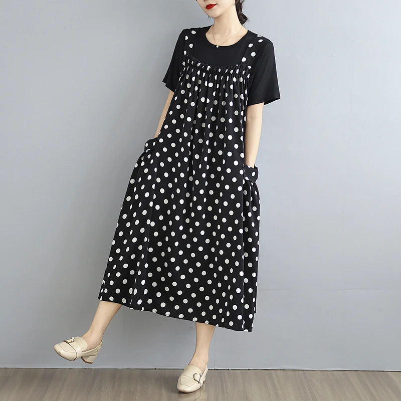 Ensemble deux pièces Midi Dr et T-shirt pour femmes, nouveau motif à pois, gilet à bretelles ort Sve, longueur au dessus du genou, été