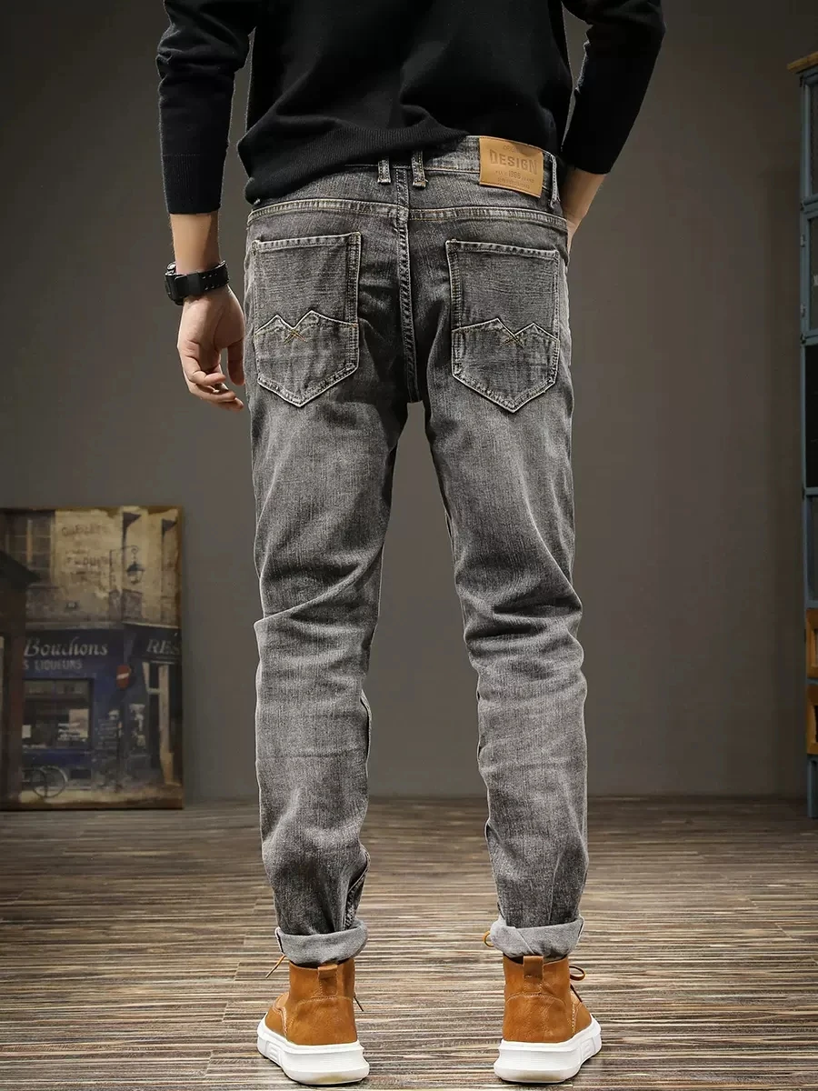 Fashion Designer Men Jeans Retro Black Gray Stretch Slim Fit Ripped Jeans Men Hole Trousers Vintage Casual Denim Pants Hombre