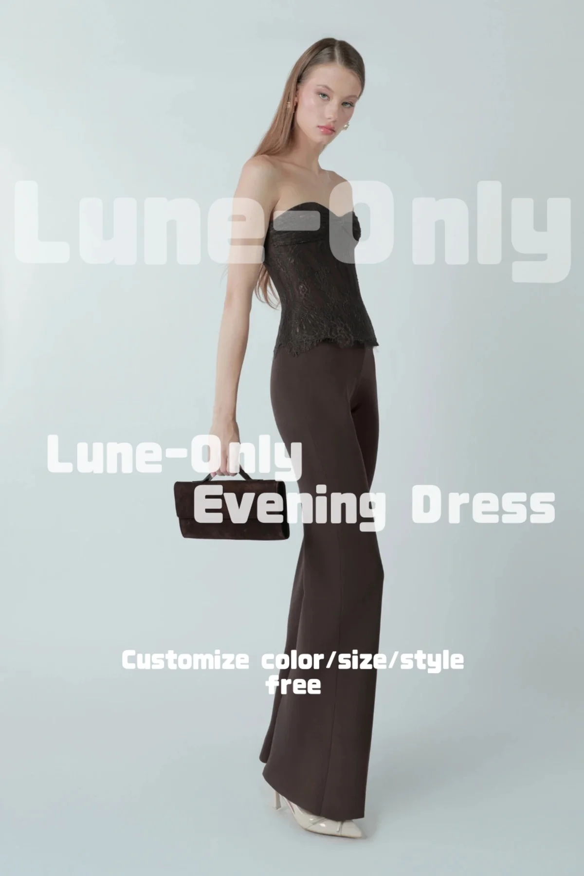 カスタマイズされたノースリーブブラウンレース2ピースセットイブニングドレスパンツスーツコルセットバックジッパーエレガントパーティードレスプロムフォーマルドレス