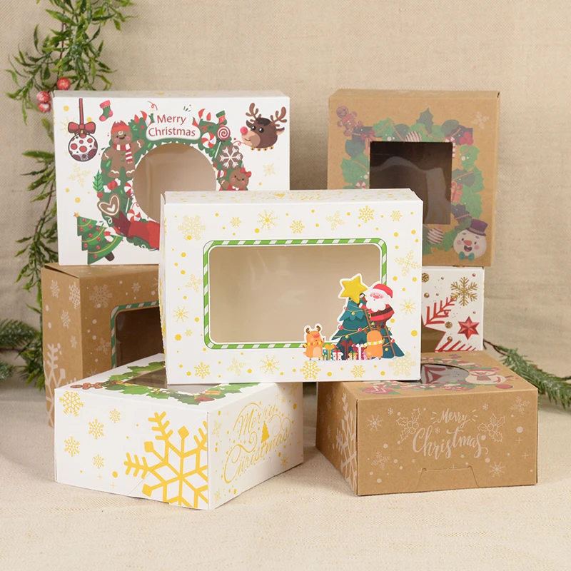 

3pcs Christmas Packaging Paperboard Box Merry Christmas Window Carton Candy Gift Boxes New Year Party Decoration Cookie Box