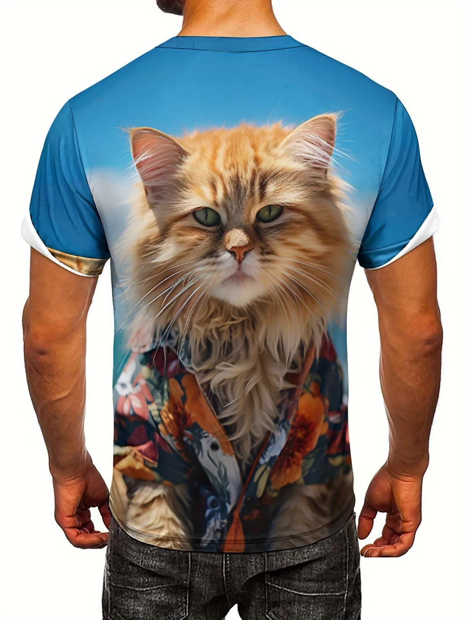 Men's & Women's 3D Printed Cat Art Short Sleeve T-Shirt - Soft Polyester Fabric, Vibrant Geometric Patterns