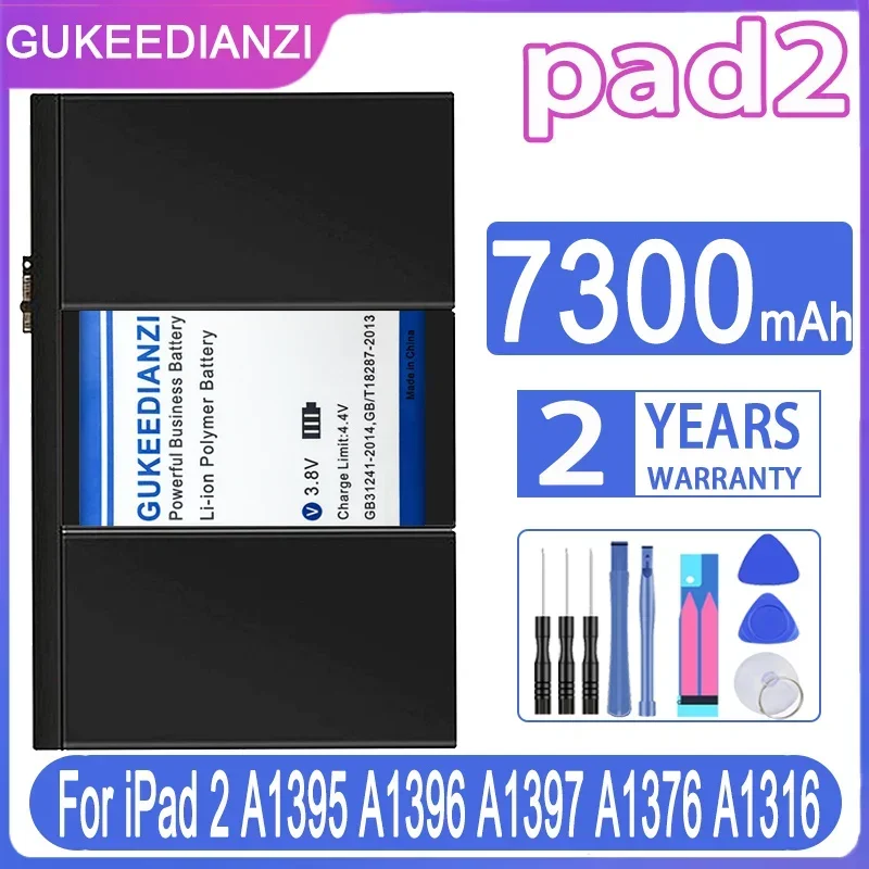 

GUKEEDIANZI Tablet Battery 7300mAh For Apple IPad 2 A1395 A1396 A1397 A1376 A1316 Batteries + Free Tools