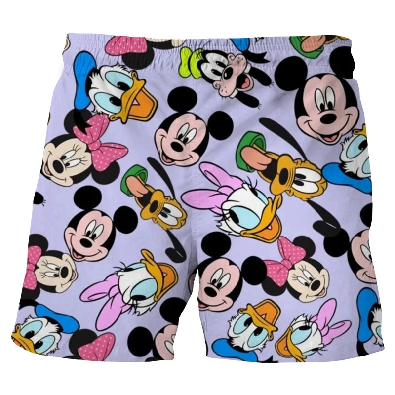 MINISO Disney Mickey Minnie Men\'s Beach Breathable Casual Shorts Hawaiian Vacation Shorts Girls Boys Harajuku Kids/Adult