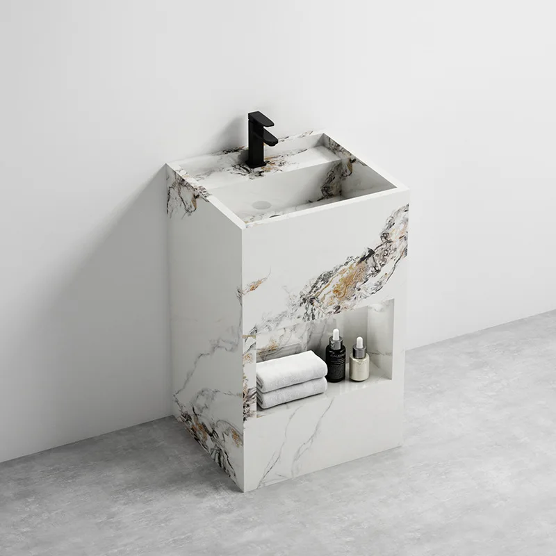 

Bathroom slate wash basin wholesale household small household seamless integrated washbasin hotel floor column basin