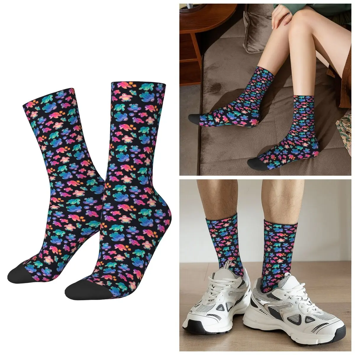 All Seasons Sea Turtle Socks Harajuku Crew Socks Sweat Absorbing Stockings for Men Women Christmas Gifts