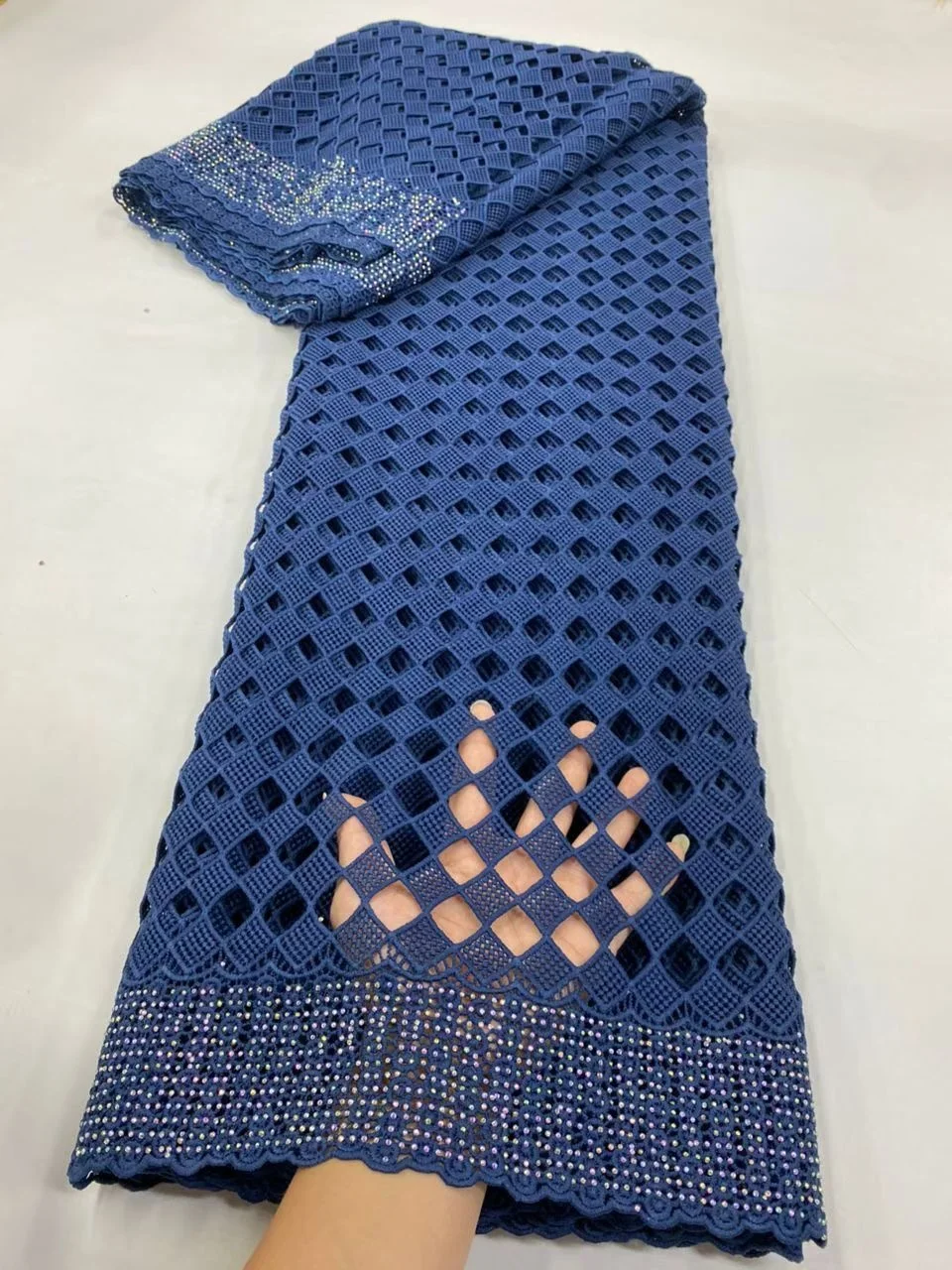 

2025 High-Quality Africa Nigerian Sequins Cotton Embroidery Lace Fabric Tulle for Wedding Party Dress Chiffon 5Yards JL531