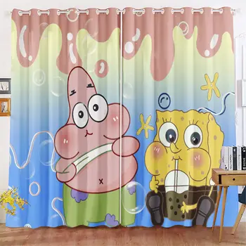 卡通窗簾 兒童3D印花 黃色海綿寶寶 臥室客廳窗戶遮光隔間風格家居裝飾 10 最佳銷售 兒童房窗簾 - №2
