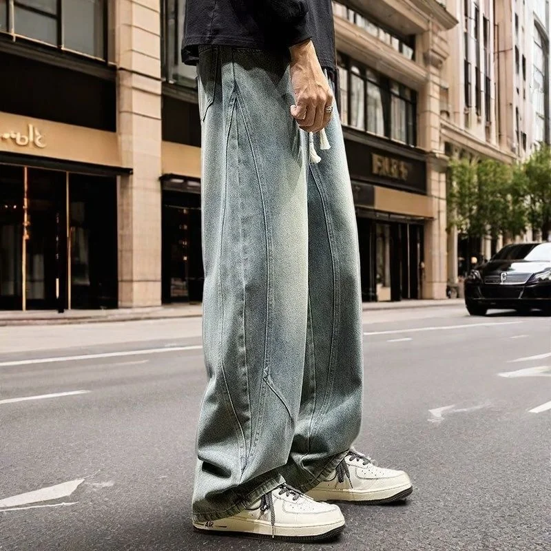 

Американские джинсы-клеш: осенняя новинка, свободный крой, ретро-стиль, прямые брюки в уличном стиле, из смесового хлопка и полиэстера, теплые