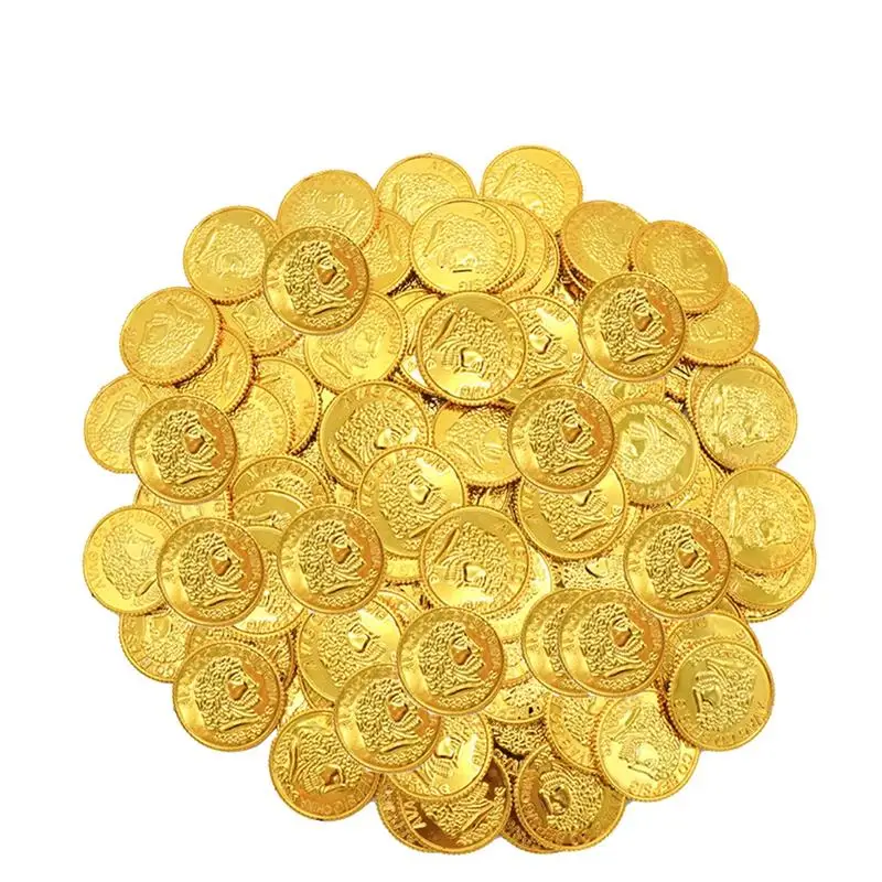 100pcs Pirate Gold Coins Halloween Plastic Fake Gold Halloween Christmas Decorations for Home Kids Favor Treasure Supplies