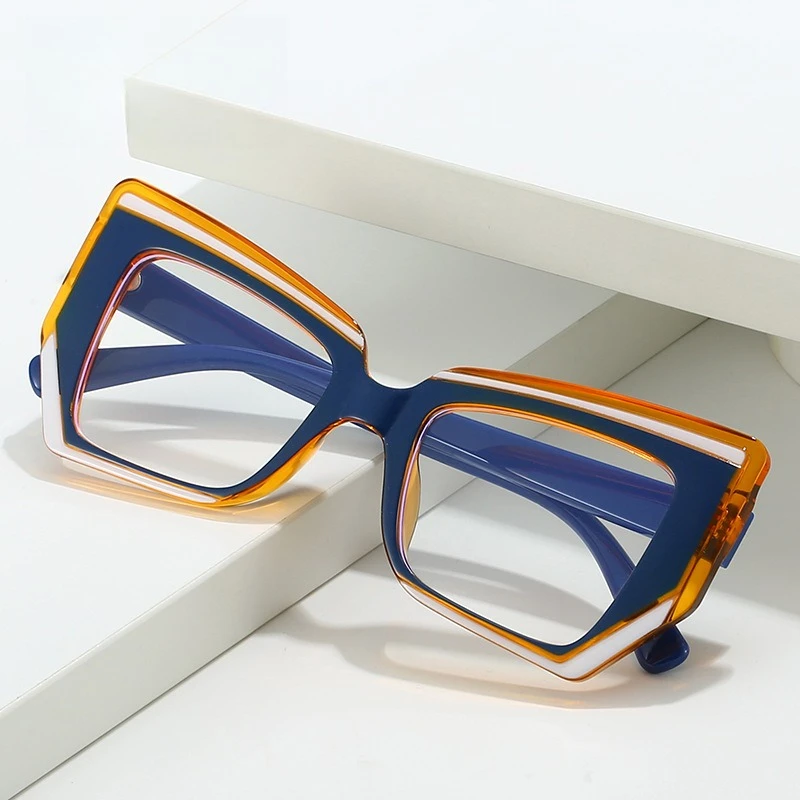 

Oil Painting Style Cat Eye Art Large Frame Color Changing Reading Glasses Irregular Photochromic Anti Blue Light Reading Glasses