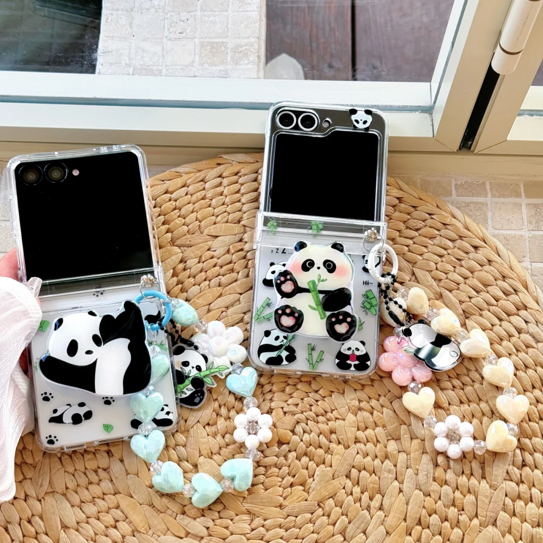 

kawaii 3D Stereoscopic Panda Design Slide In Kickstand Case for Samsung Galaxy Z Flip 3 4 5 6 7 FE Fashion Protective Slim Cover