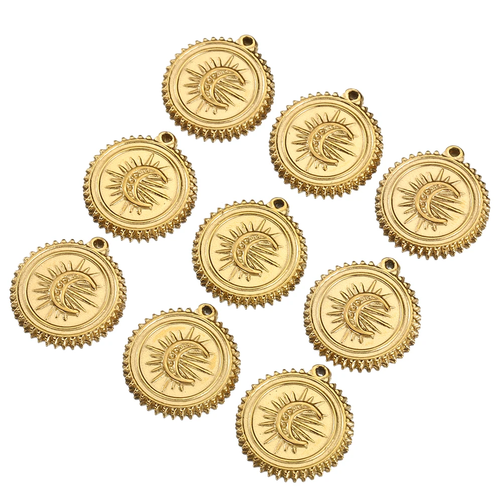 5pcs Stainless Steel Vintage Embossed Matte Sun Moon Pendant Earrings Pendant Jewelry Making DIY Necklace Pendant Accessories image 3