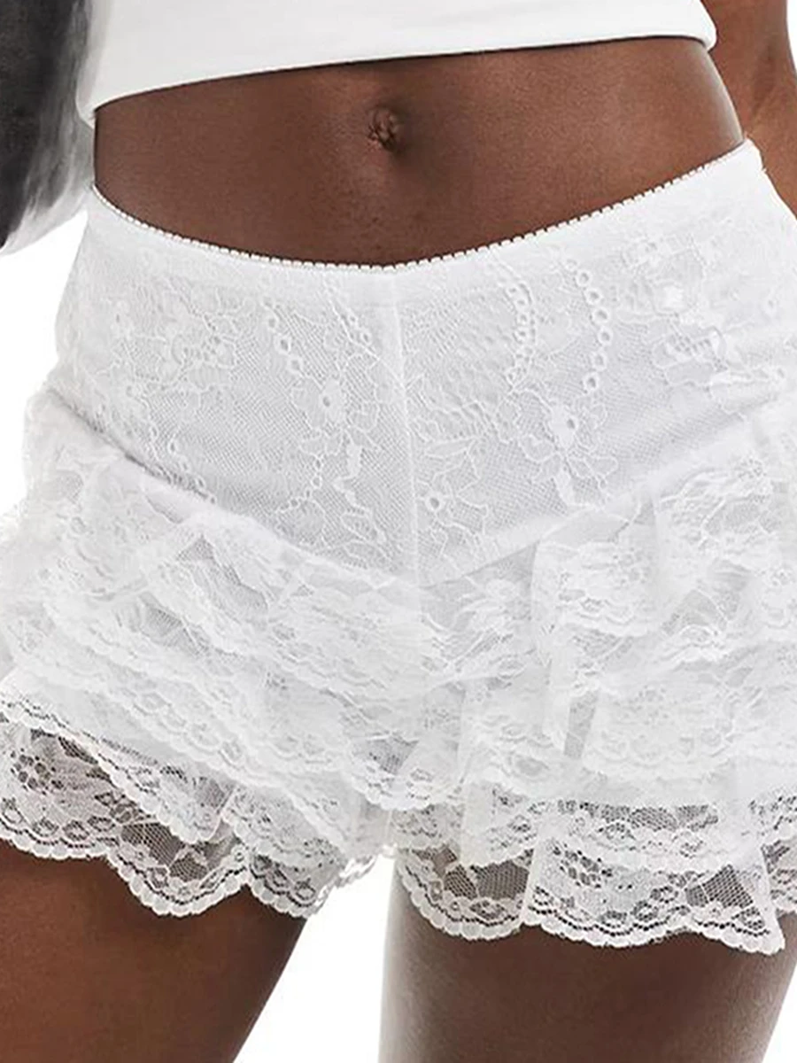 Short d'été en dentelle multicouche pour femme, à volants, taille élastique, élégant, décontracté, mode, pantalon court confortable