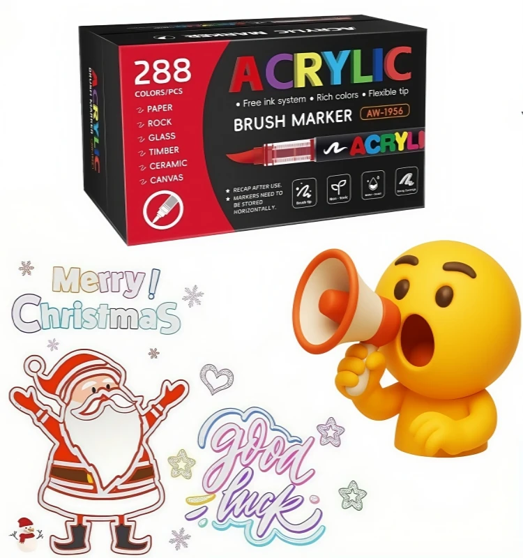 12-288 Colors Acrylic Paint Pen Marker Brush Tip Paint Automatic Ink Control System Marker For Rock Painting Wood Christmas Gift